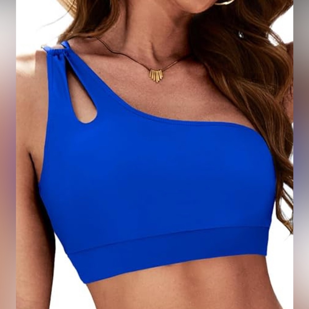 Cut Out One Shoulder Royal Bright Blue Bikini Top Size Large New Beach Spring